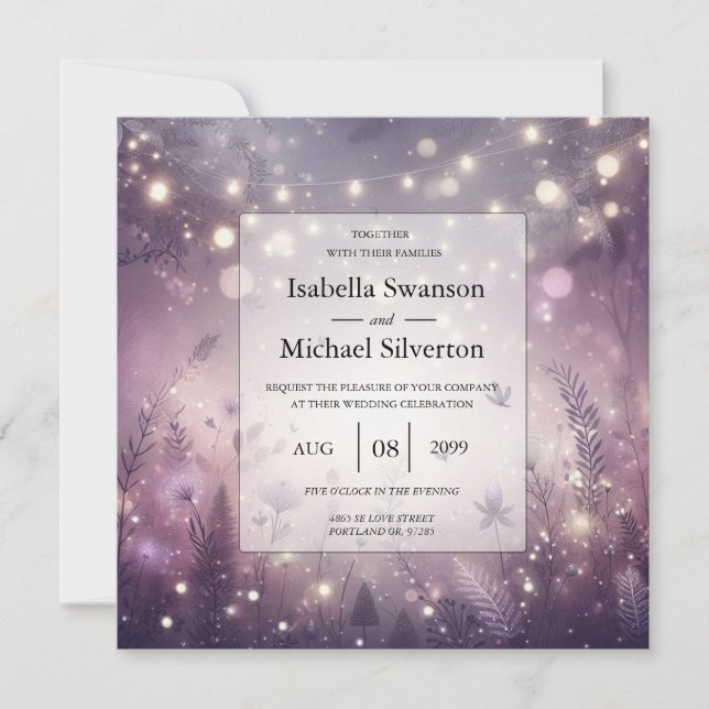 Invitation Enchantement Étoilé en Fleur Mariage (Devant)