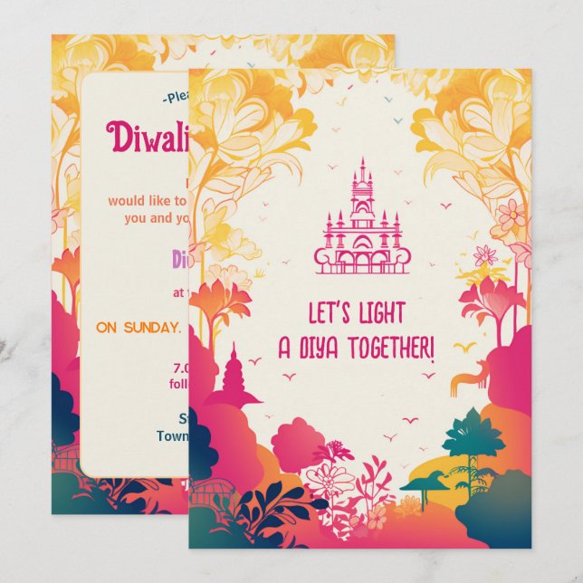 Invitation Enchanter Floral Diwali Délice 🪷 (Devant / Derrière)