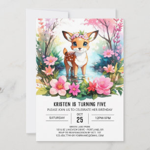 Invitation Enchanter l'aquarelle de la Faune Woodland Girl An