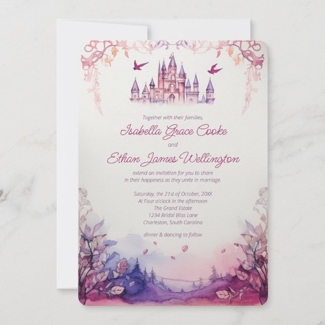 Invitation Enchanter Lavender Renaissance Castle Mariage (Devant)