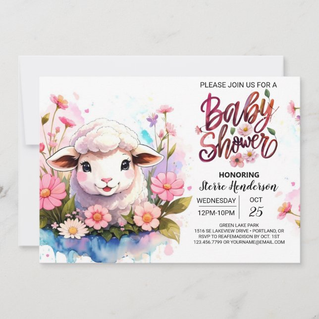 Invitation Enchanter les amis de la ferme Baby shower rose fi (Devant)