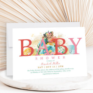 Invitation Enchanter Lettres Whimsical Rose Baby Girl Douche