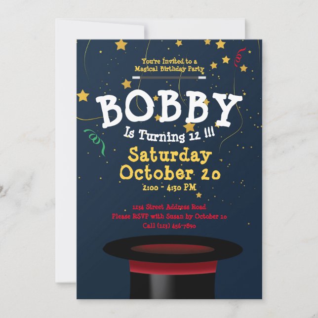 Invitation Enchanter Magic Show Modèle d'anniversaire pour en (Devant)