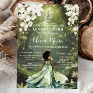 Invitation Enchanter Princesse & Frog robe verte Quinceañera