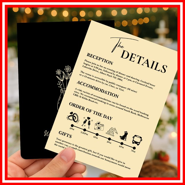 Invitation Enclos de l'ordre des événements du mariage jaune  (Créateur téléchargé)