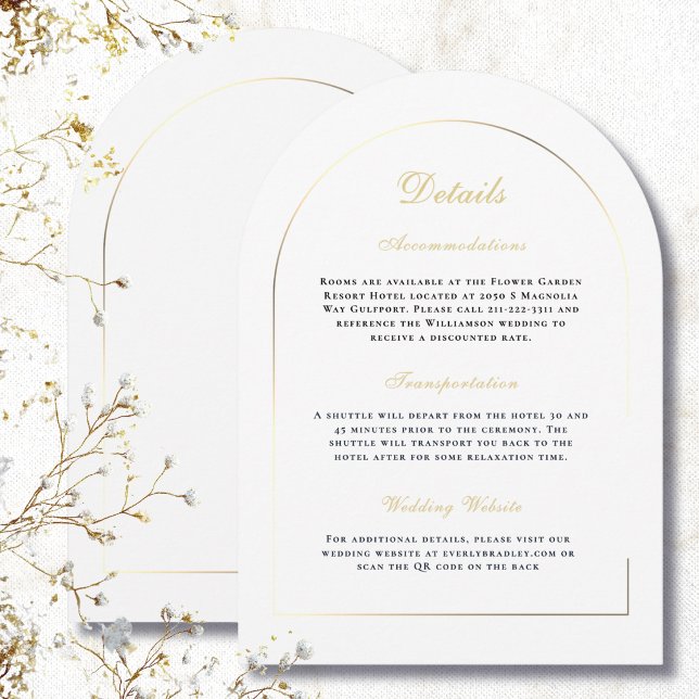 Invitation Enclosure à détails d'arche en or sur fond blanc (Créateur téléchargé)