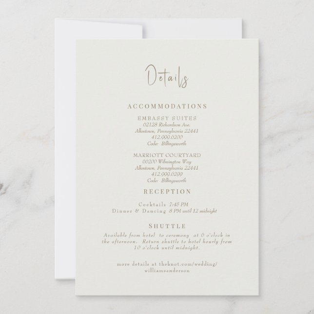 Invitation Enclosure avec détails de mariage crème (Devant)