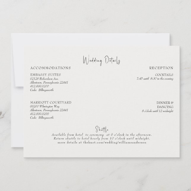 Invitation Enclosure avec détails de mariage crème (Devant)