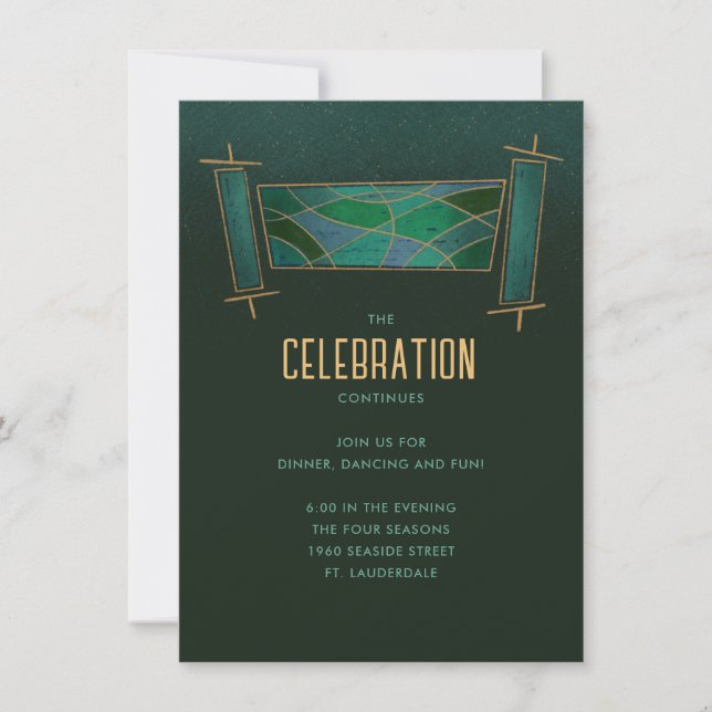 Invitation Enclosure de fête de la Torah en mosaïque vert éme (Devant)