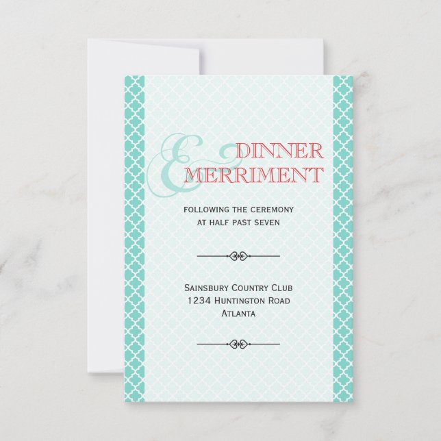 Invitation Enclosure de réception en teal rouge avec esperlue (Devant)