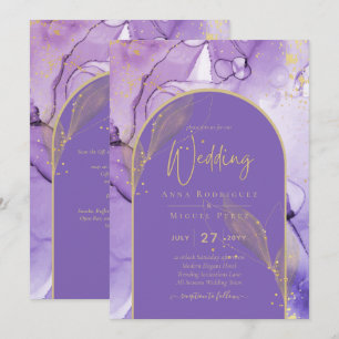 Invitation Encre Abstrait PURPLE OR Lavande Mariage INVITE