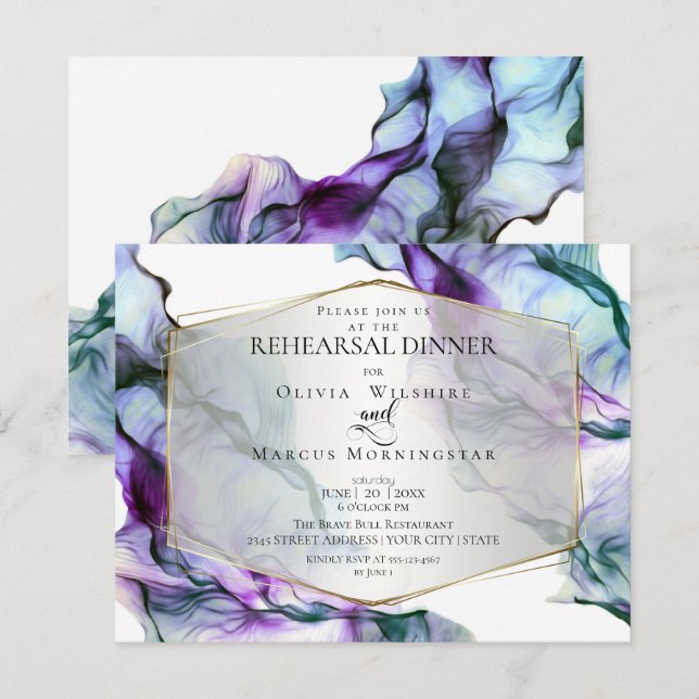 Invitation Encre Abstraite fluide Ultra Violet Turquoise (Devant / Derrière)