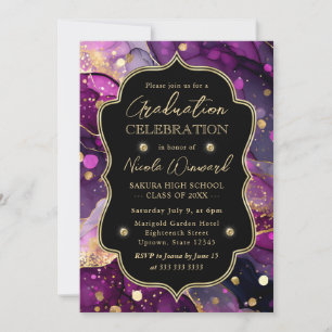 Invitation Encre alcoolique à paillettes violette et or pour 