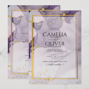 Invitation Encre alcoolique abstraite de mariage or violet po