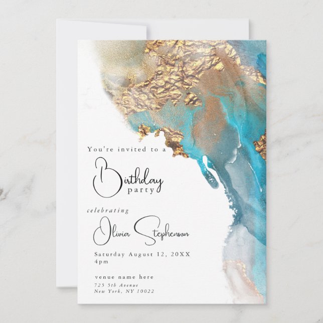 Invitation Encre alcoolique abstraite pour anniversaire QR  (Devant)
