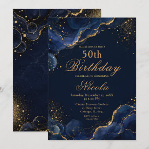 Invitation Encre Alcoolique Bleu Nuit et Or Élégante