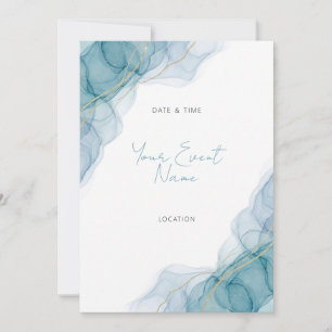 Invitation Encre alcoolique bleu sarcelle et paillettes d'or