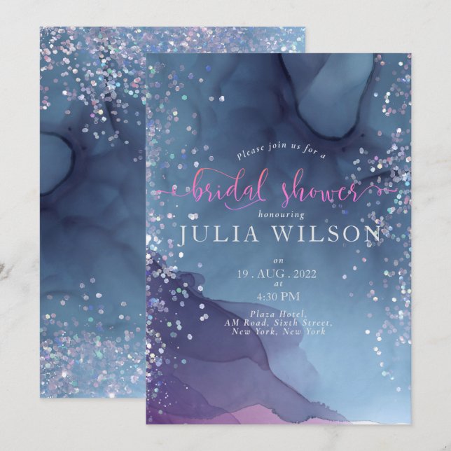 Invitation Encre alcoolique bleue et violette avec mystique p (Devant / Derrière)