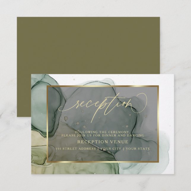 Invitation Encre alcoolique verte élégante et terreuse (Devant / Derrière)