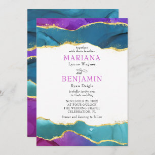 Invitation Encre Aquarelle Abstraite Fuchsia Rose Turquoise O