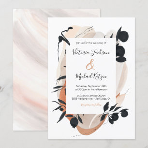 Invitation Encre asiatique moderne et Mariage neutre aquarell