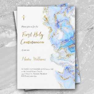 Invitation encre bleue et parties scintillant FAUX   Première