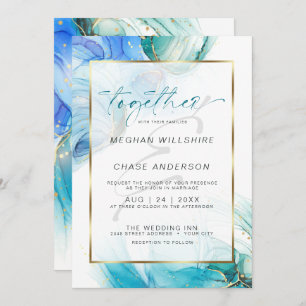 Invitation Encre d'alcool marbrée turquoise et bleue Invitati