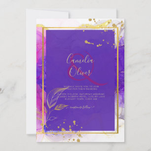 Invitation Encre d'alcool Mariage violet intense en or rose