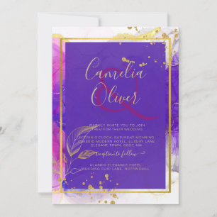 Invitation Encre d'alcool Mariage violet intense en or rose