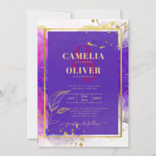 Invitation Encre d'alcool Mariage violet intense en or rose