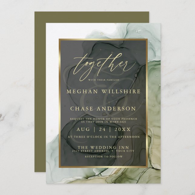 Invitation Encre d'alcool moderne Riche Terre verte (Devant / Derrière)