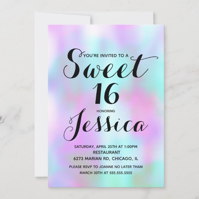 Invitation Encre de bonbon Marbre Liquide Rose Sweet 16 Invit (Devant)
