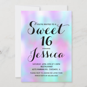 Invitation Encre de bonbon Marbre Liquide Rose Sweet 16 Invit