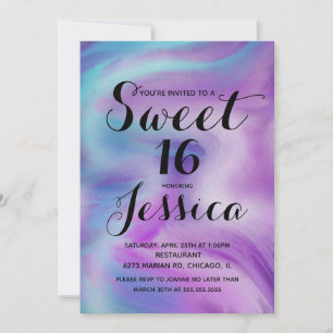 Invitation Encre Liquide Couleur Violet Marbre Tourbillon