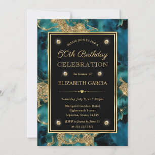 Invitation Encre Pailletée Élégante Sarcelle et Or pour 60e A