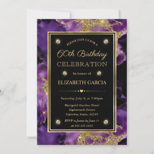 Invitation Encre Pailletée Élégante Violette et Or pour 60e A
