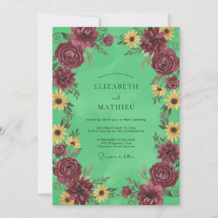 Invitation Encre Prune Céladon Peint Mariage