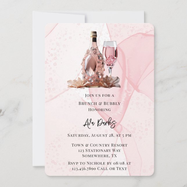 Invitation Encre rose Diamond Champagne Brunch & Bubbly (Devant)