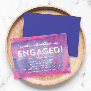 Invitation Encre roulée rose et bleu engagée! Fêtes de fiança