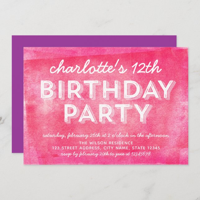 Invitation Encre Roulée Rose N'Importe Quel Âge Anniversaire  (Devant / Derrière)