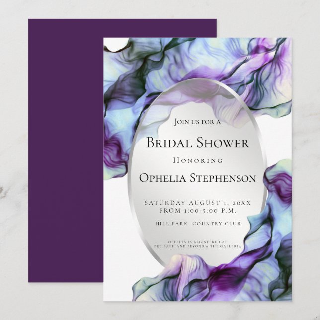 Invitation Encre Turquoise à écoulement Abstrait à cadre d'ar (Devant / Derrière)