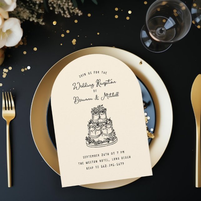 Invitation Encre Whimsical Main Drawn Gâteau Réception de mar (Créateur téléchargé)