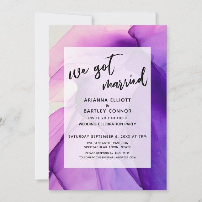 Invitation Encres violettes Nous nous sommes mariés Réception (Devant)