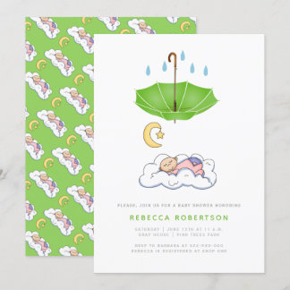 Invitation Enfant à dormir douche vert bébé