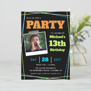 Invitation Enfant Anniversaire 13/N'importe quel âge, Vert Bl