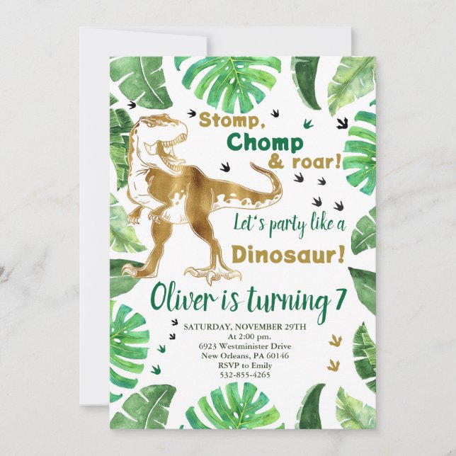 Invitation Enfant Anniversaire Dinosaur Invitation, T-Rex Ann (Devant)