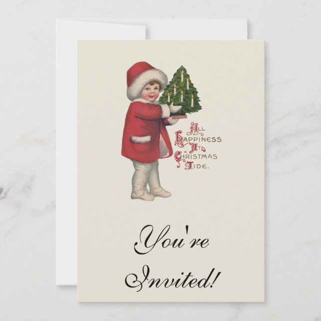 Invitation Enfant avec illustration vintage d'arbre de Noël (Devant)