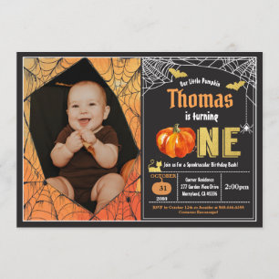Invitation Enfant citrouille d'Halloween 1er anniversaire pho