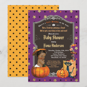 Invitation Enfant citrouille d'Halloween douche doré violet