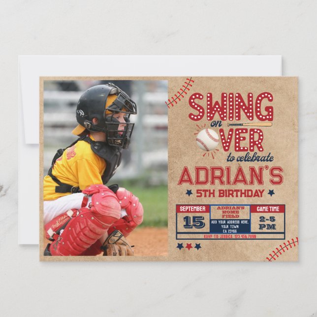 Invitation Enfant d'anniversaire de baseball Photo (Devant)
